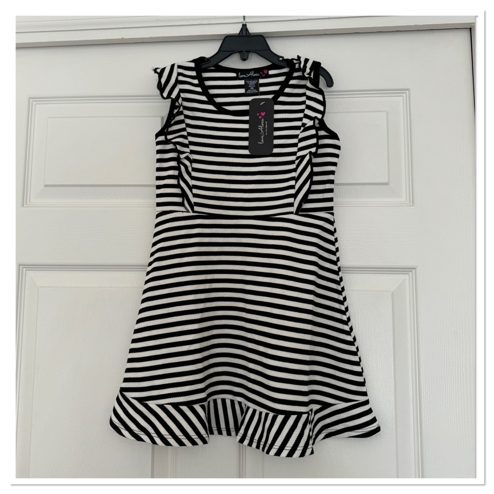 Girl’s Black & White Stripe Dress love, Alexa by Line Apparel
